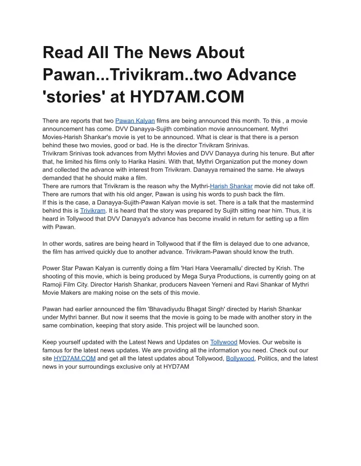 read all the news about pawan trivikram