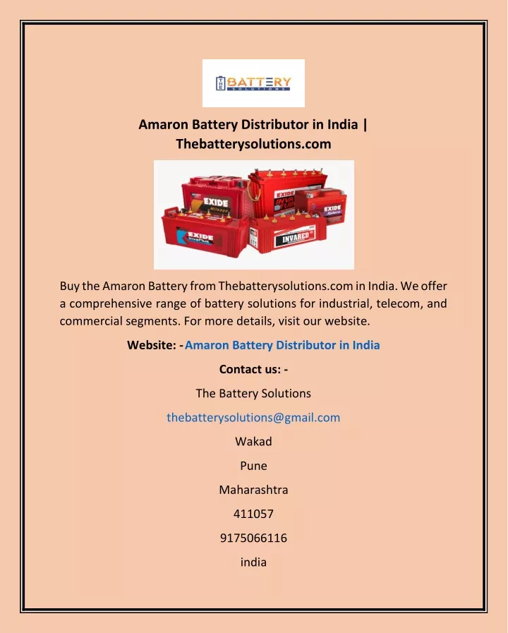 amaron battery distributor in india