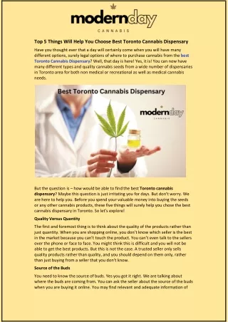 Top 5 Things Will Help You Choose Best Toronto Cannabis Dispensary