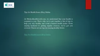 Tips for Health Issues Blog Online  Medicalhealthworld.com