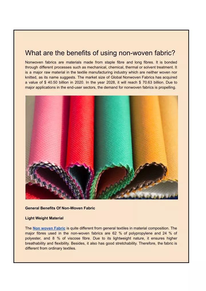 what are the benefits of using non woven fabric