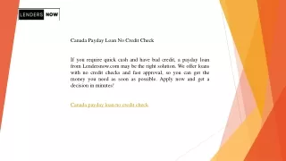 Canada Payday Loan No Credit Check  Lendersnow.com