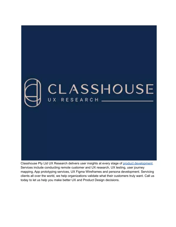 classhouse pty ltd ux research delivers user