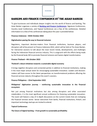 Banking and Finance Conference by The Asian Banker