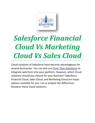 Salesforce Financial Cloud Vs Marketing Cloud Vs Sales Cloud