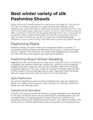 Best winter variety of silk Pashmina Shawls