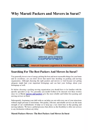 Why Maruti Packers and Movers in Surat