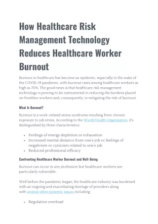 How Healthcare Risk Management Technology Reduces Healthcare Worker Burnout