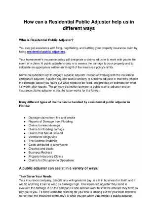 Residential Public Adjusters