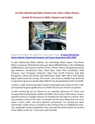 In-Cabin Monitoring Radars Market Size, Share, Growth & Forecast to 2030 | Reports and Insights