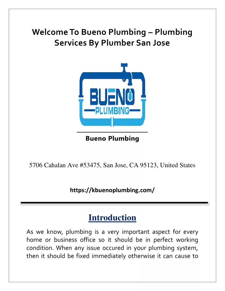 welcome to bueno plumbing plumbing services