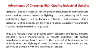 advantages of choosing high quality i ndustrial