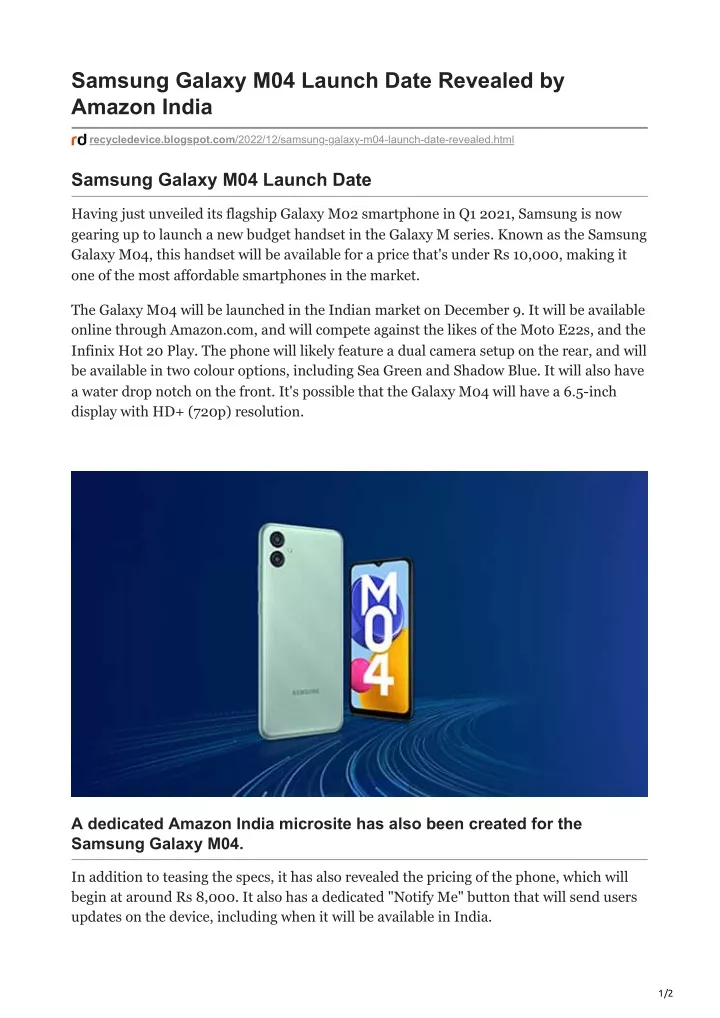 samsung galaxy m04 launch date revealed by amazon