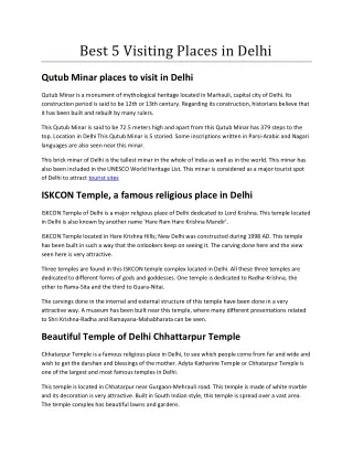 Best 5 Visiting Places in Delhi