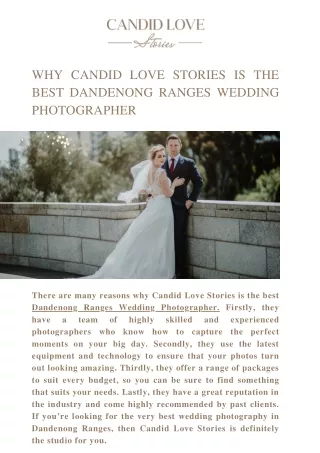 Why Candid Love Stories is the best Dandenong Ranges Wedding Photographer