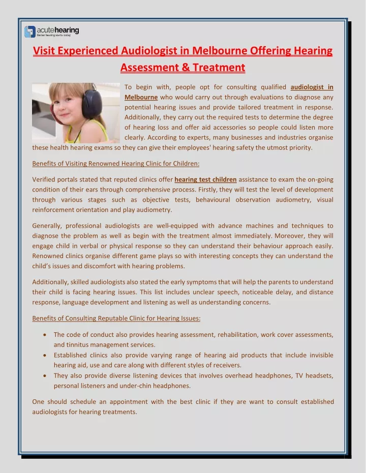 visit experienced audiologist in melbourne