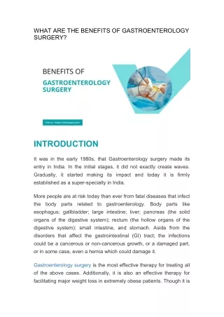 What Are The Benefits Of Gastroenterology Surgery