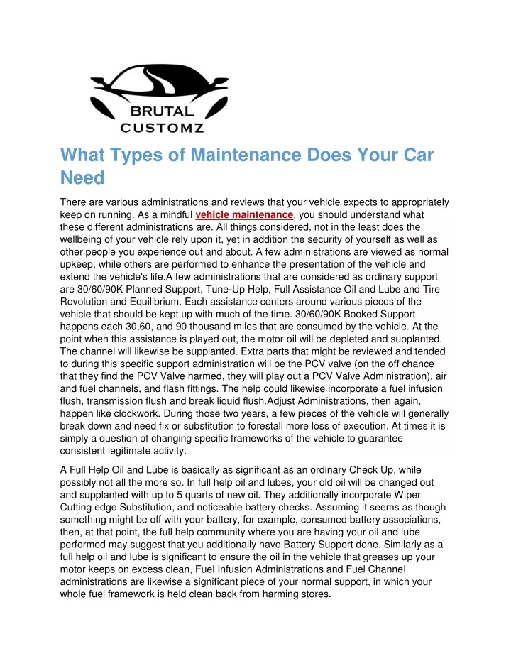 what types of maintenance does your car need