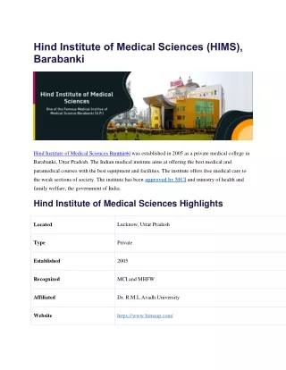 Hind Institute of Medical Sciences (HIMS), Barabanki