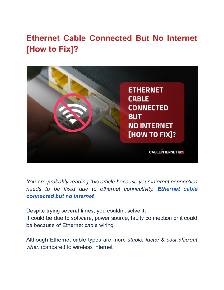 ethernet cable connected but no internet