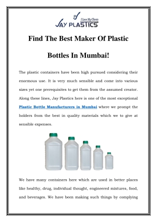 Plastic Bottle Manufacturers in Mumbai Call-7028064839