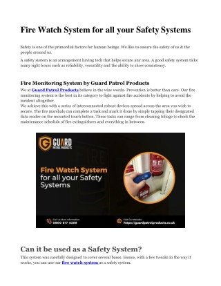 fire watch system for all your safety systems