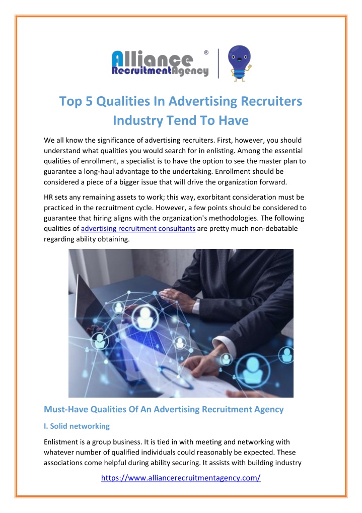 top 5 qualities in advertising recruiters