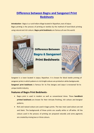 Difference between Bagru and Sanganeri Print Bedsheets