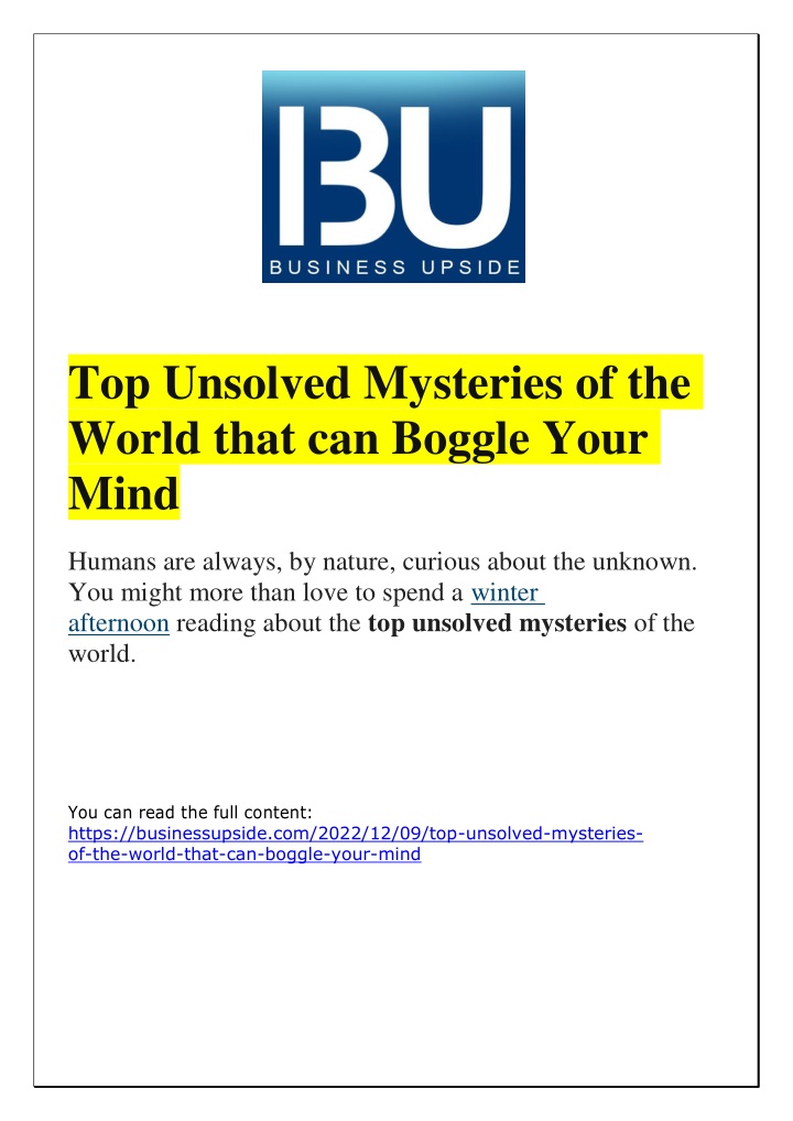 top unsolved mysteries of the world that
