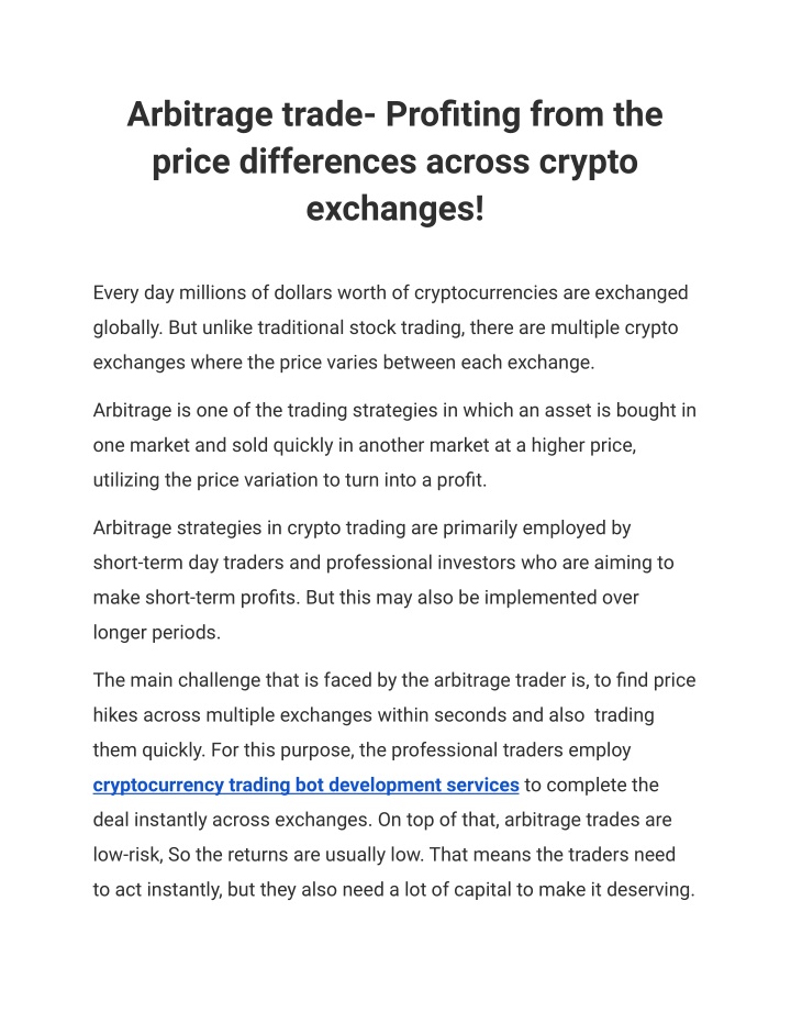 arbitrage trade profiting from the price