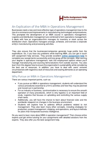 an explication of the mba in operations
