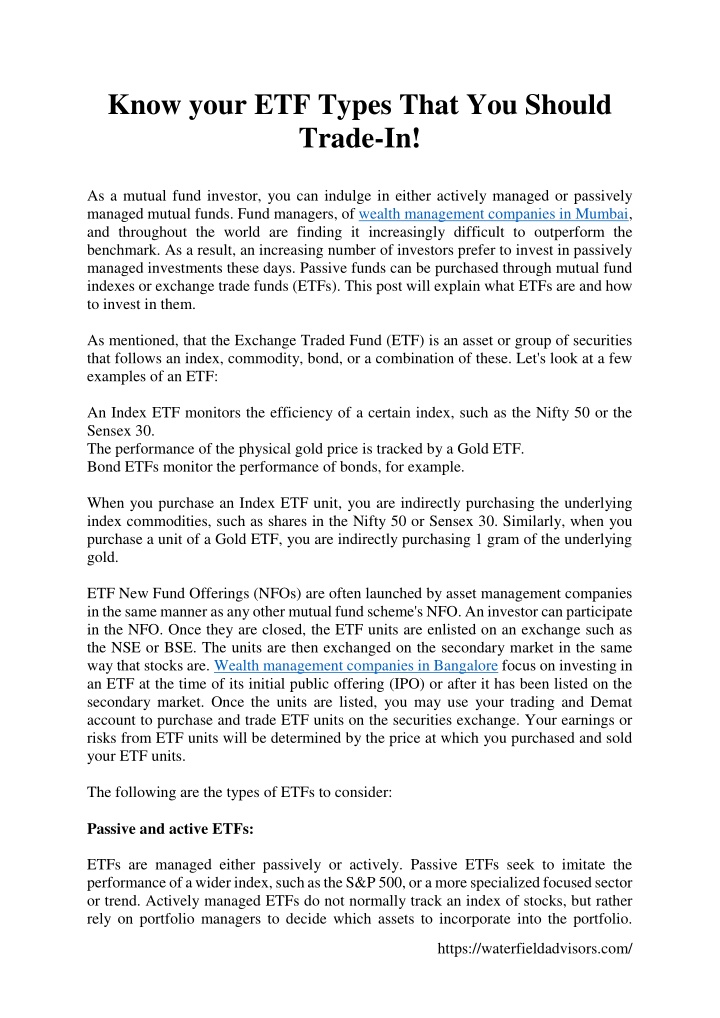 know your etf types that you should trade in