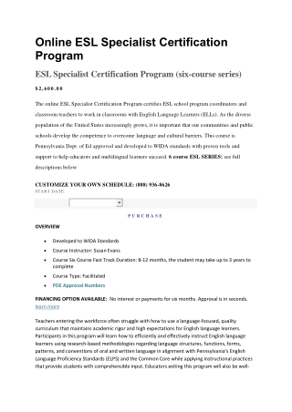 Online ESL Specialist Certification Program