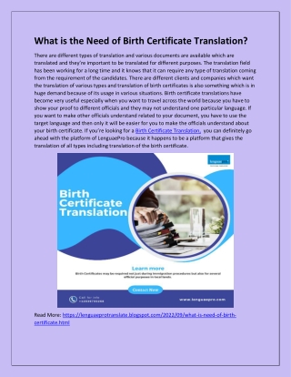 What is the Need of Birth Certificate Translation