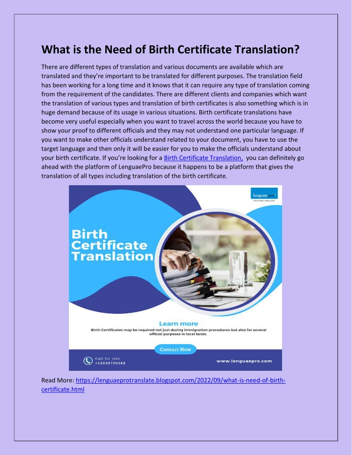 what is the need of birth certificate translation
