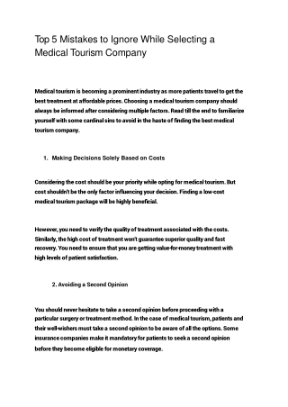Top 5 Mistakes to Ignore While Selecting a Medical Tourism Company