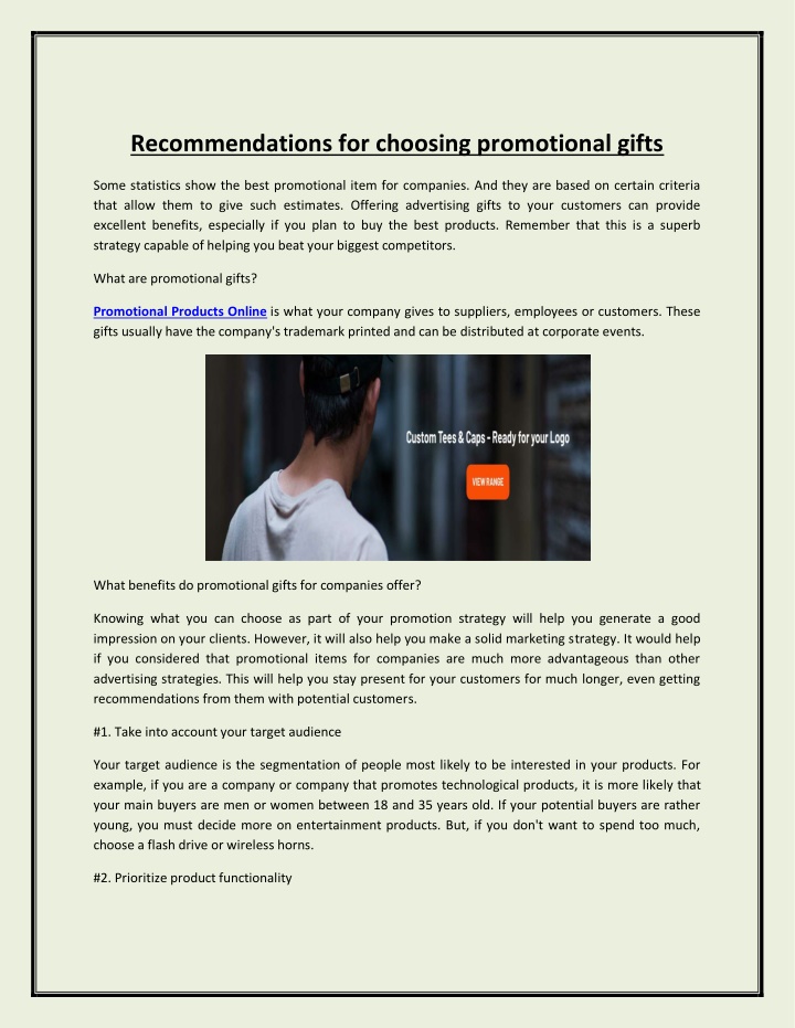 recommendations for choosing promotional gifts