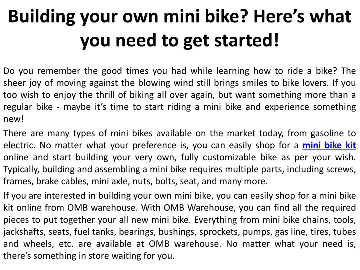 building your own mini bike here s what you need to get started