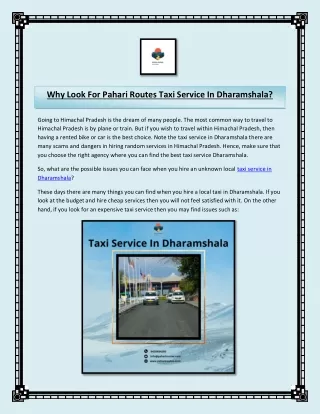 Why Look For Pahari Routes Taxi Service In Dharamshala?