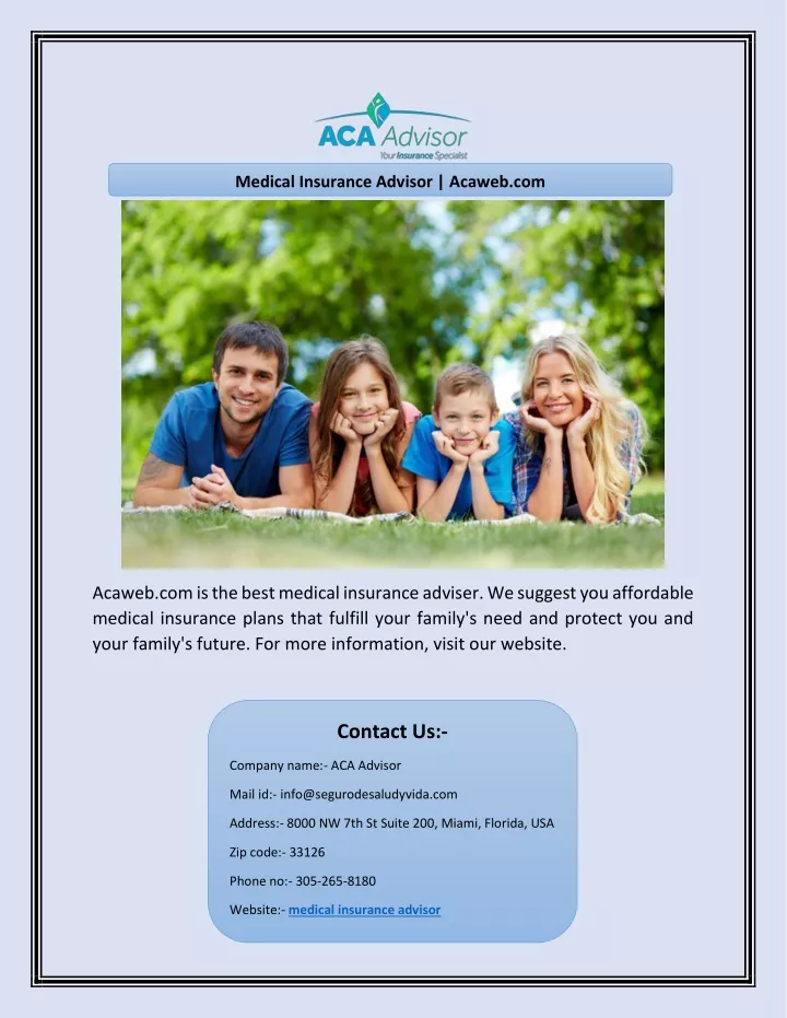 medical insurance advisor acaweb com