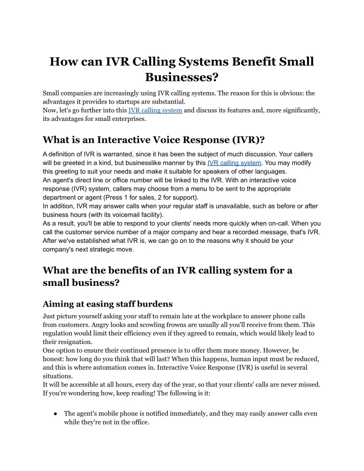 how can ivr calling systems benefit small