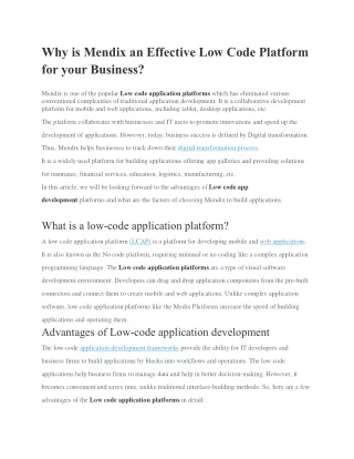 why is mendix an effective low code platform
