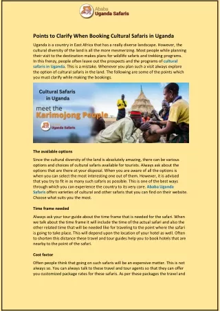 points to clarify when booking cultural safaris