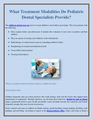 What Treatment Modalities Do Pediatric Dental Specialists Provide?