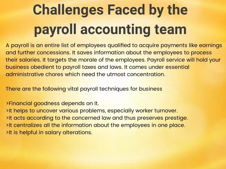 challenges faced by the payroll accounting team