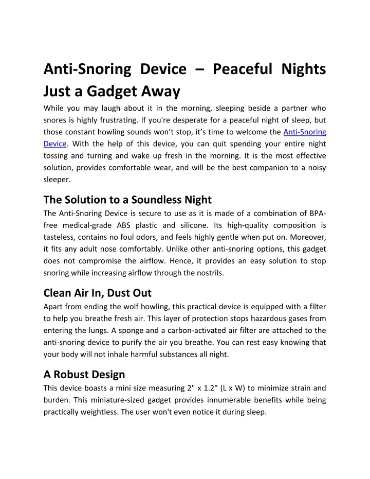 anti snoring device peaceful nights just a gadget