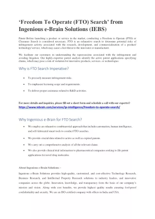 freedom to operate fto search from ingenious e brain solutions iebs