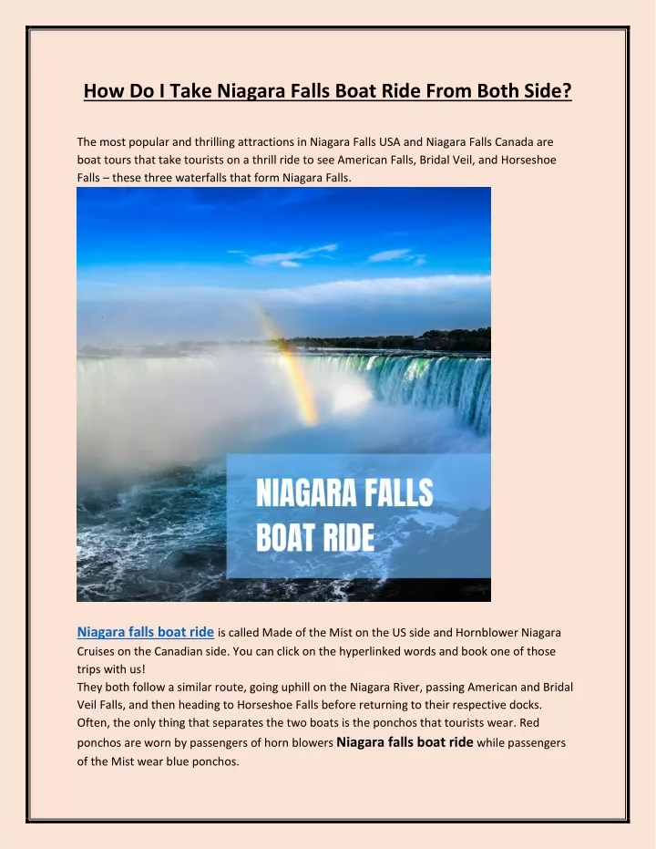 how do i take niagara falls boat ride from both