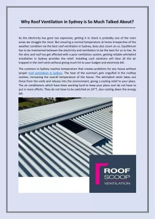 Why Roof Ventilation in Sydney is So Much Talked About?