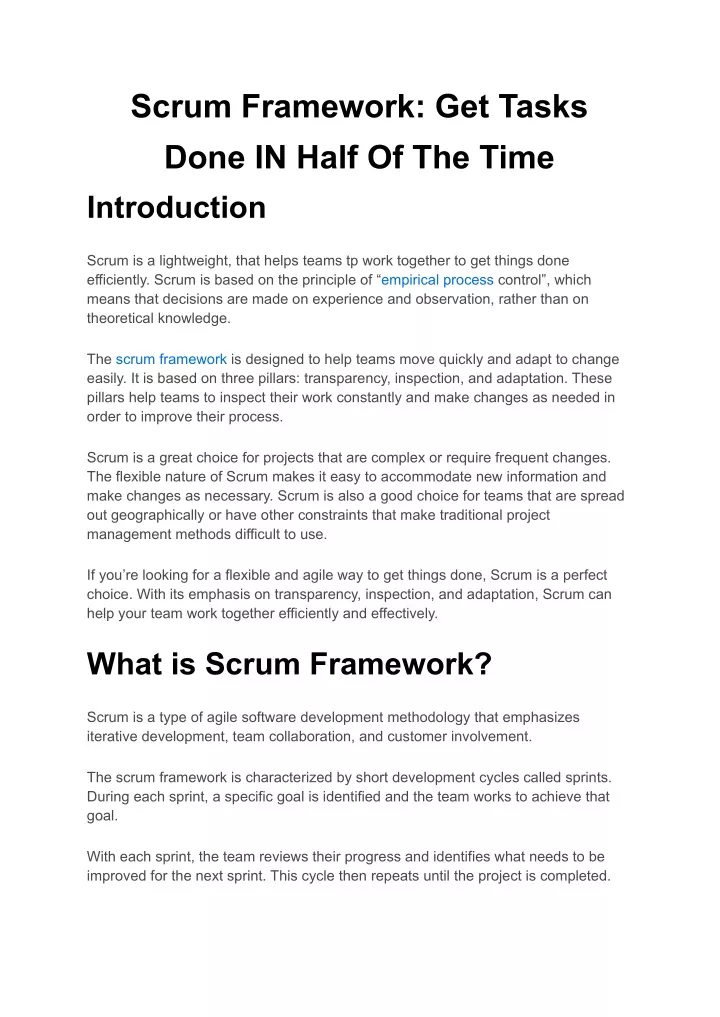 scrum framework get tasks done in half